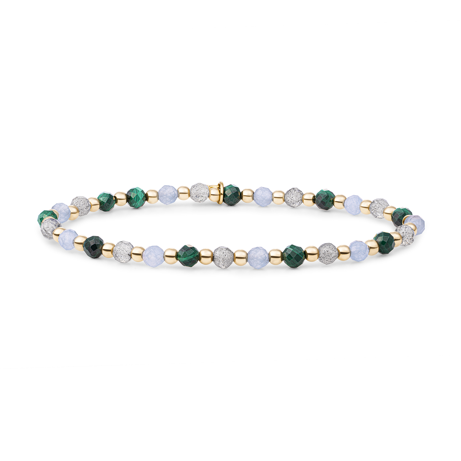 Goud op zilver stretch armband met multi kralen