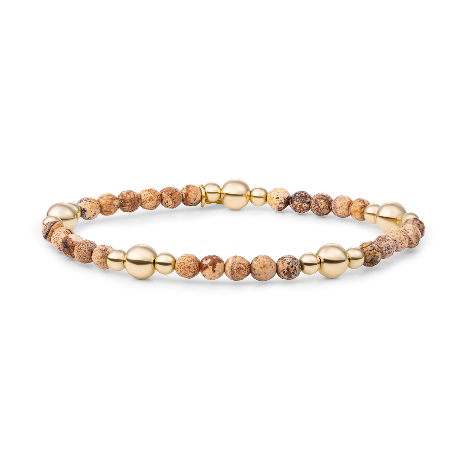 Goud op zilver stretch armband met landscape Jasper kralen