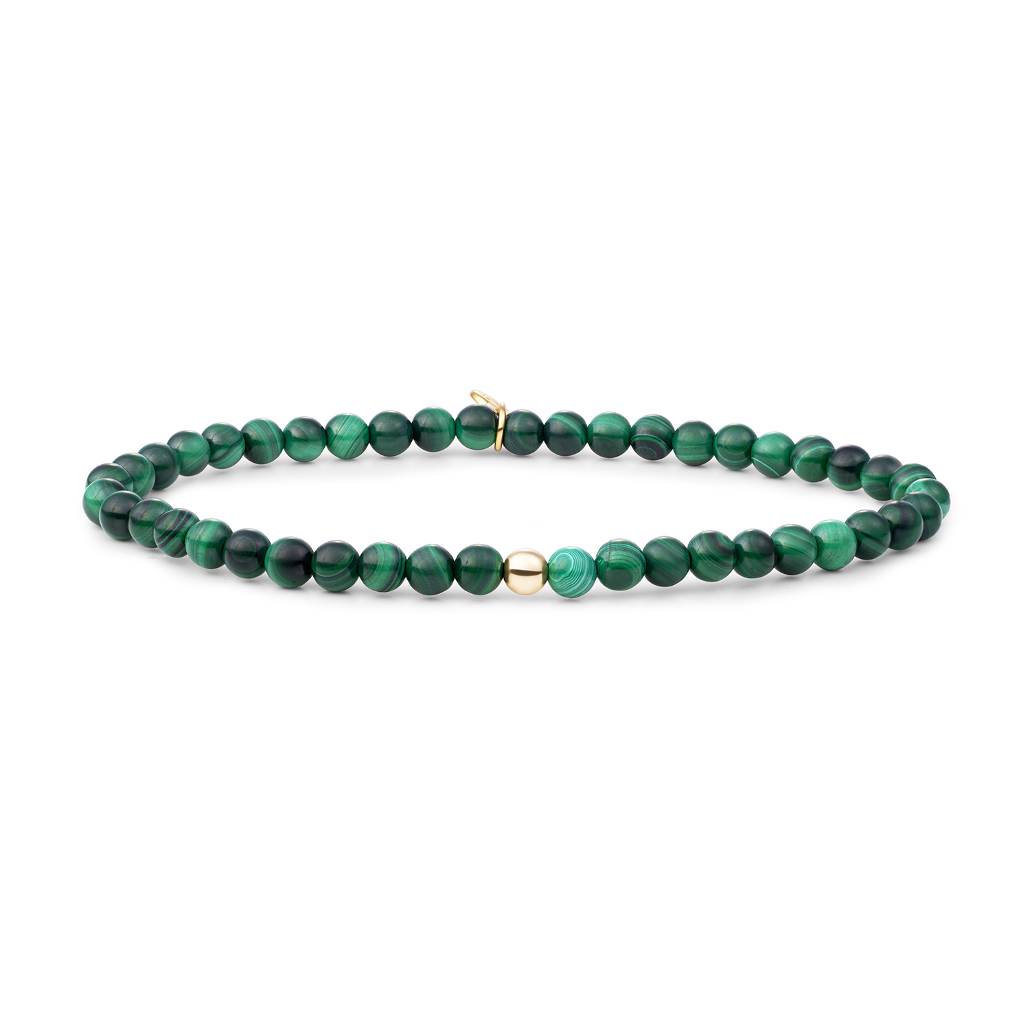 Goud op zilver stretch armband met malachite kralen