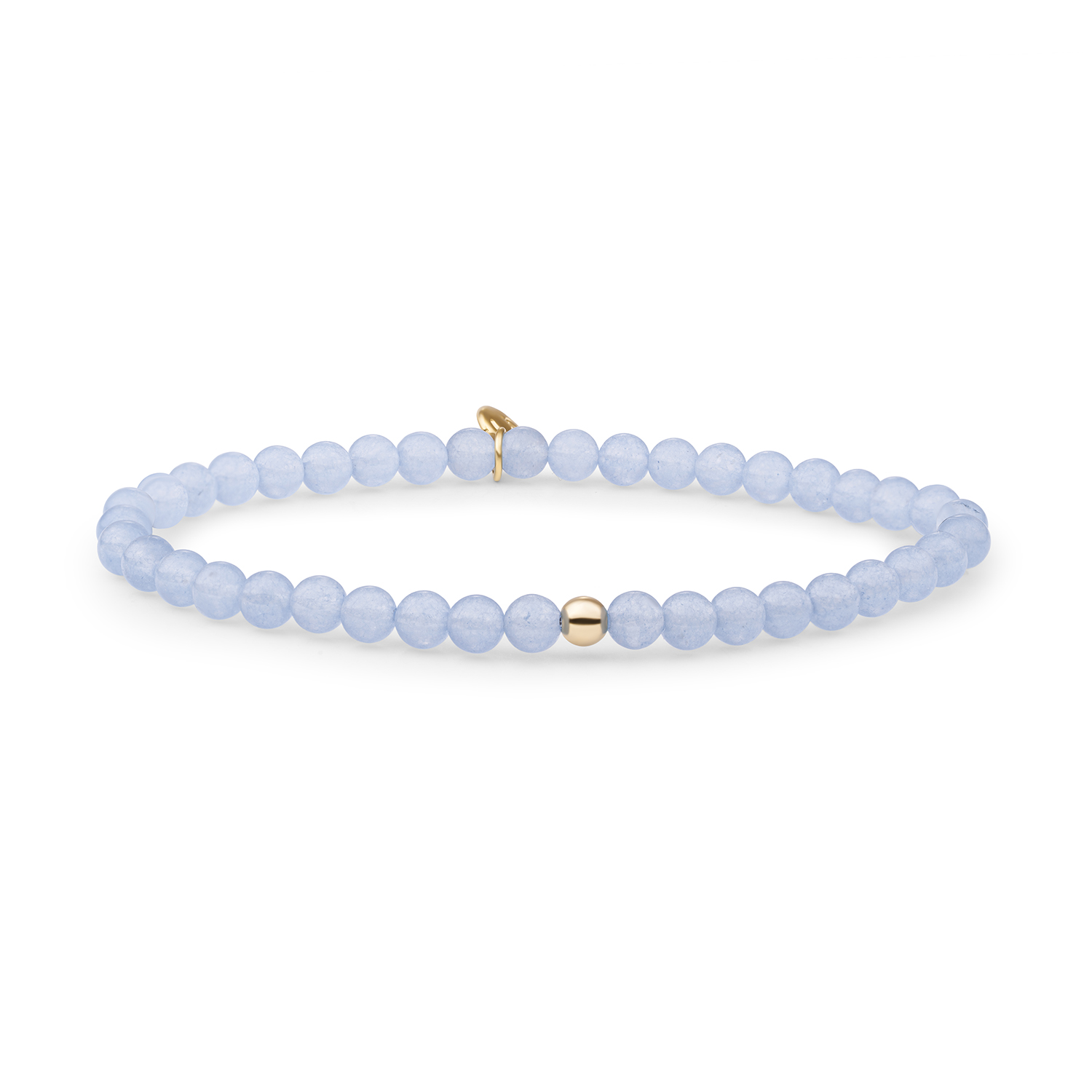 Goud op zilver stretch armband met Ice blue Quartz kralen