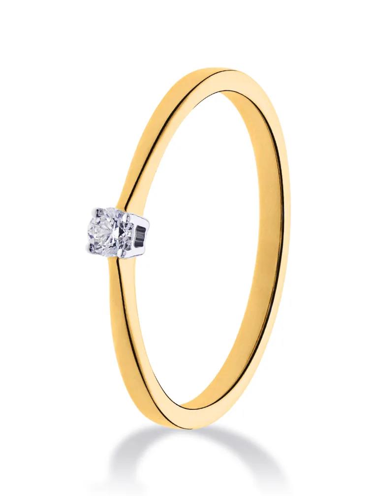 Een 14 krt geelgouden solitair ring met diamant briljant geslepen 0,10 crt. H SI.