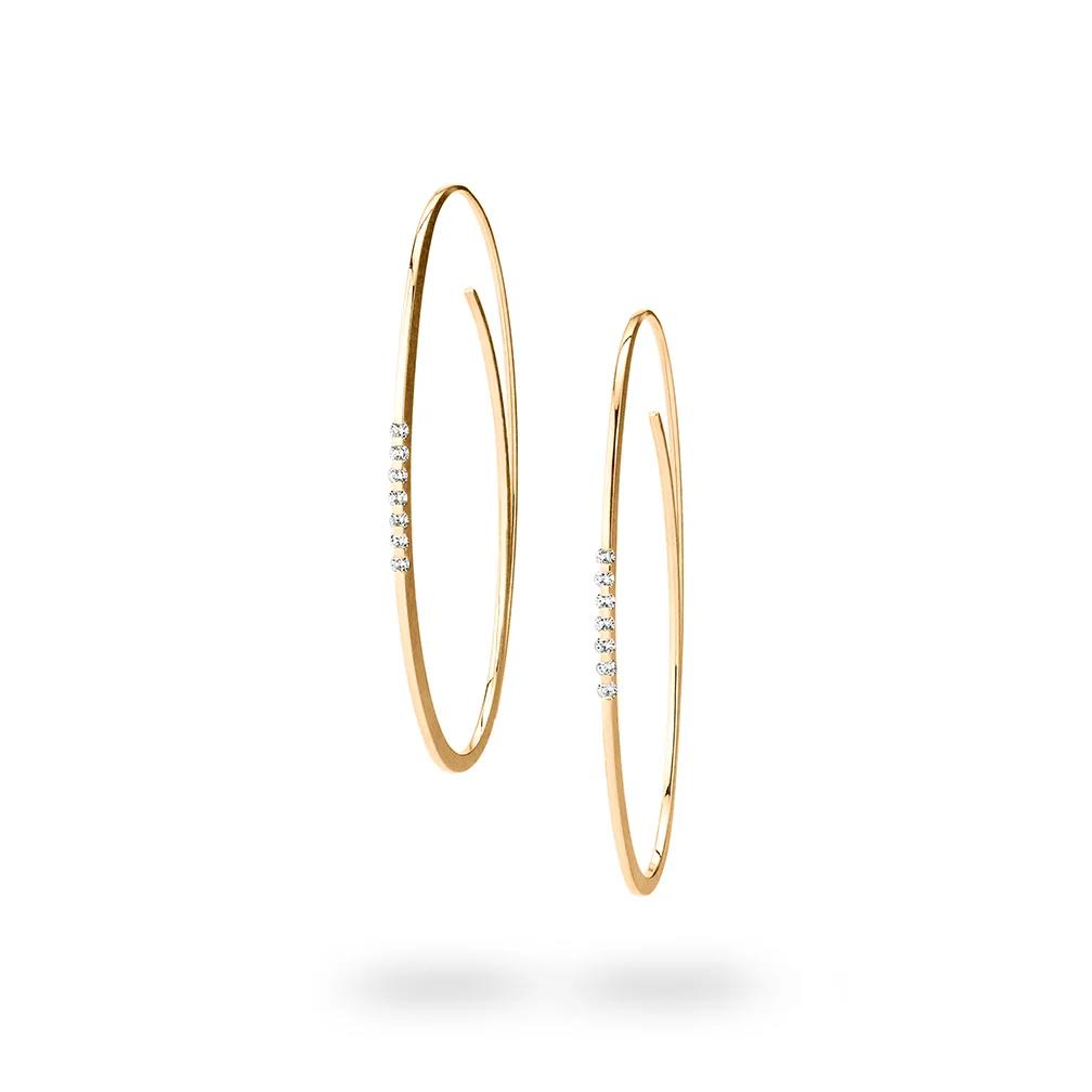 een paar 18 krt geelgouden oorsieraden Niessing model Linear met 14 diamantjes briljant geslepen totaal 0.030 crt TWVS