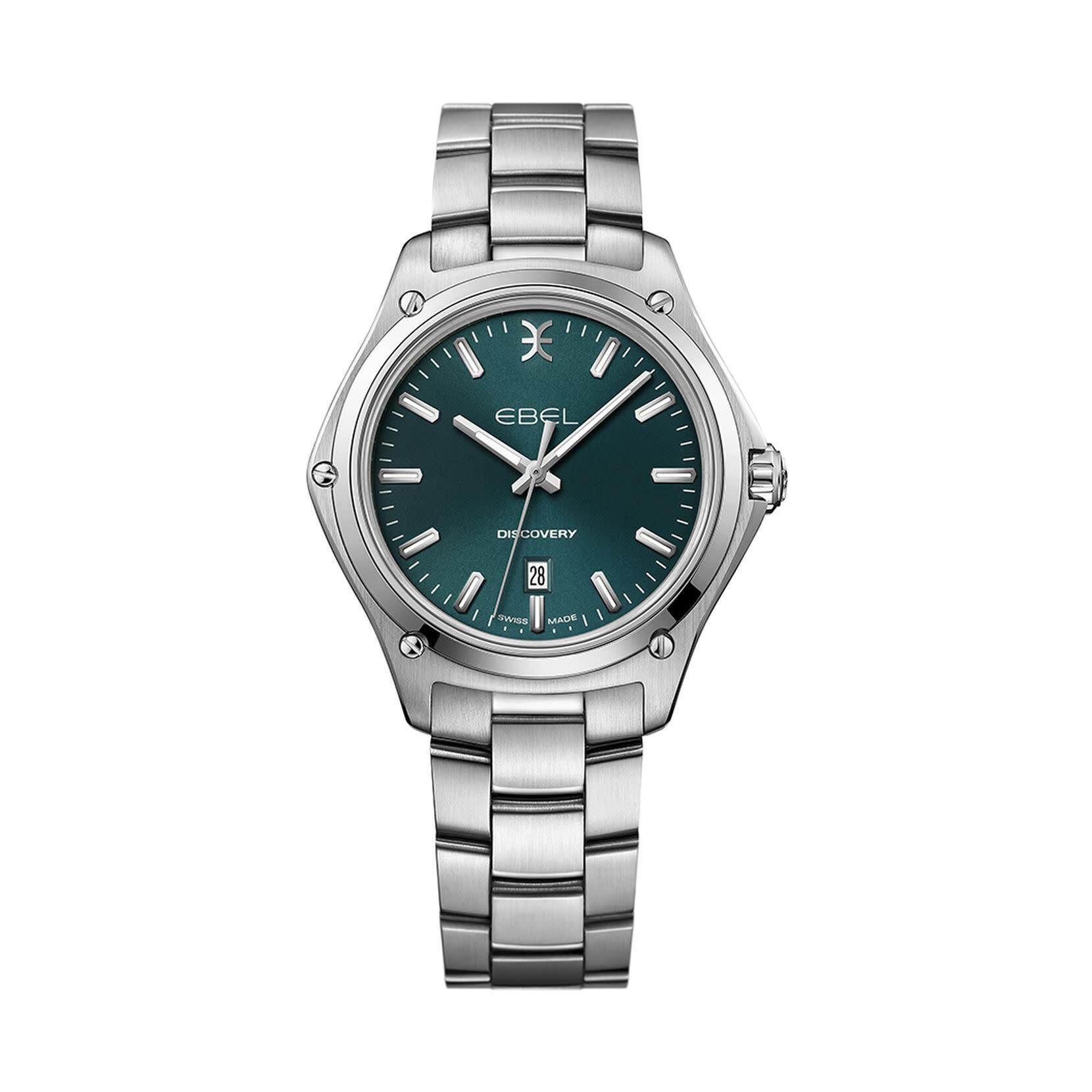 Dit Ebel Discovery Lady horloge, heeft een edelstalen horlogekast met een diameter van 33 millimeter. De edelstalen behuizing wordt vastgehouden met vijf opvallende en functionele schroeven die bijdrage aan een krachtig uiterlijk. Het horloge heeft een petrolkleurige wijzerplaat met opvallende indexen. Op het horloge is saffierglas geplaatst met een antireflectie-coating aan de onderzijde.