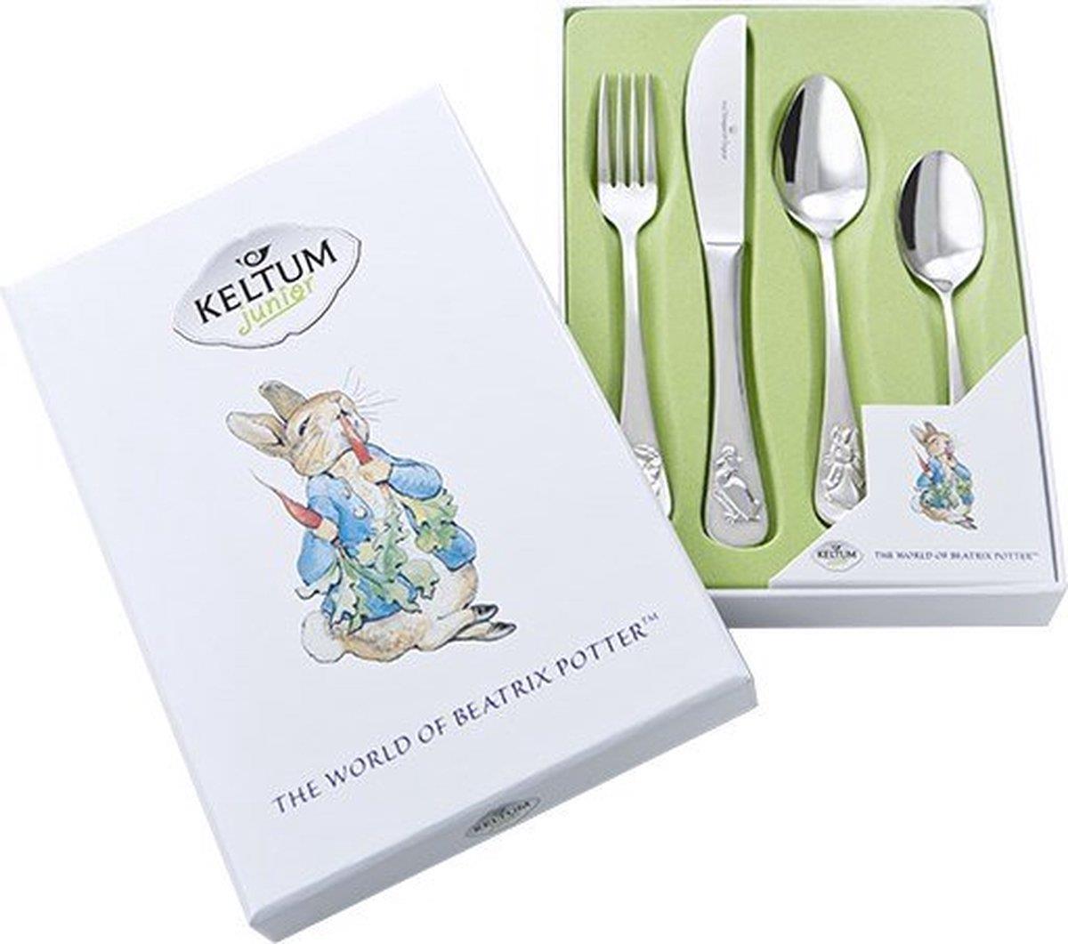 een 4 delig stalen kinderbestek Keltum Junior -The World of Beatrix Potter 
