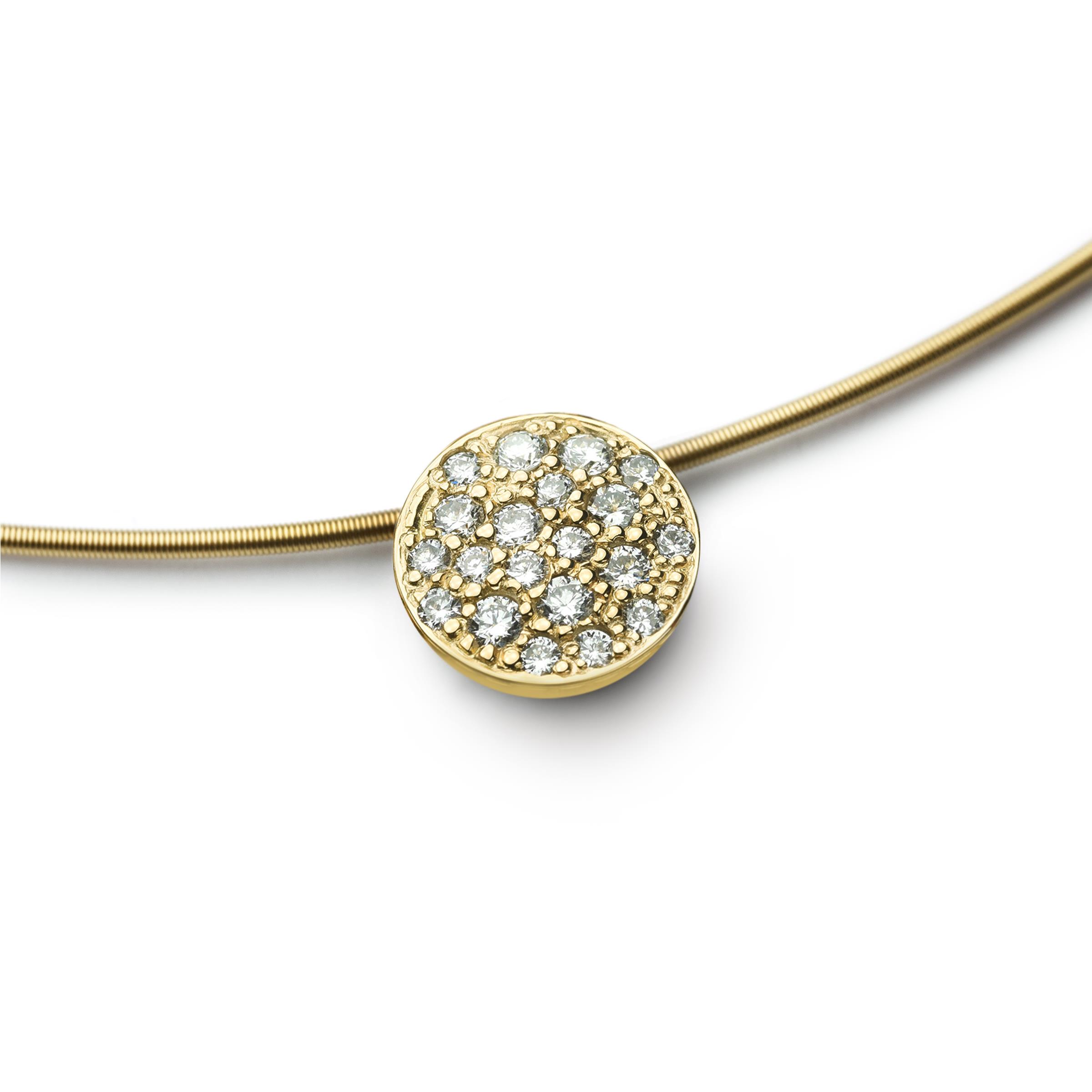 Een 18 krt geelgouden hanger van Charlotte model glanzpunkte pave met 20 diamantjes briljant geslepen totaal 0.28 crt.