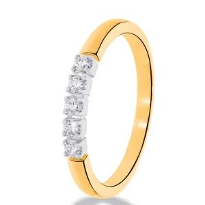 een 14 krt bicolor memoire ring met 5 diamant stenen briljant geslepen totaal 0.25 Crt H SI.