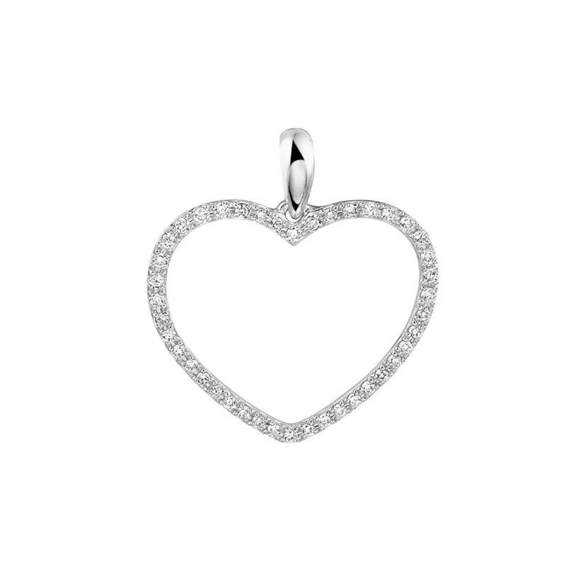 Een 14 Krt witgouden hart hanger met 42 diamant stenen briljant geslepen totaa 0.12 Crt H SI.