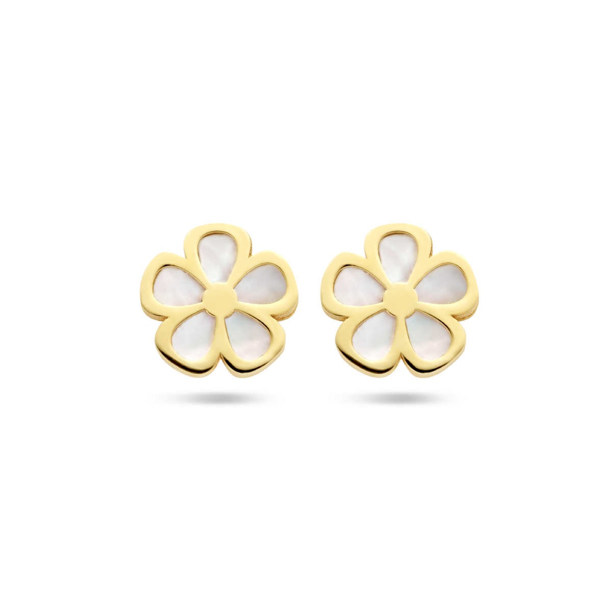 14k Geelgouden bloem oorknoppen met een diameter van 5.5mm.