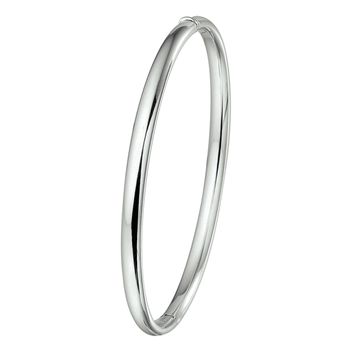 Beschrijving: Witgouden slavenarmband met een half ronde buis en scharnier-sluiting. 
Verpakt per: 1
Doelgroep: dames
Breedte: 4 mm