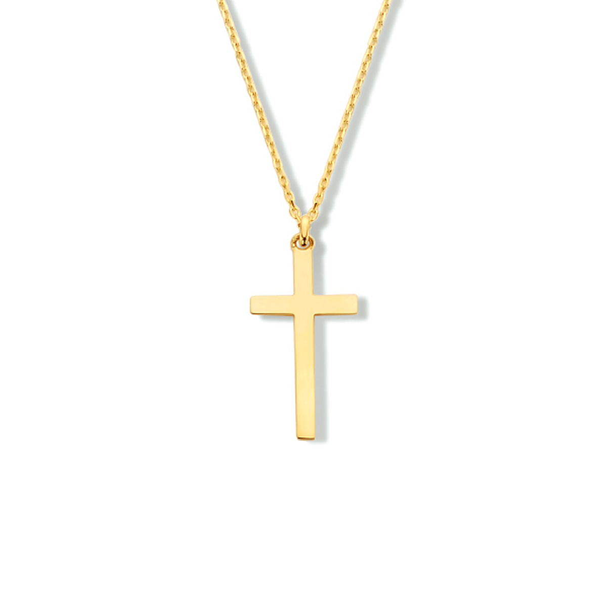 14k Geelgouden collier uitgevoerd met een kruis van 16x9mm. Het collier heeft draaglengtes van 40, 42 en 44cm. De schakelbreedte is 0.8mm.