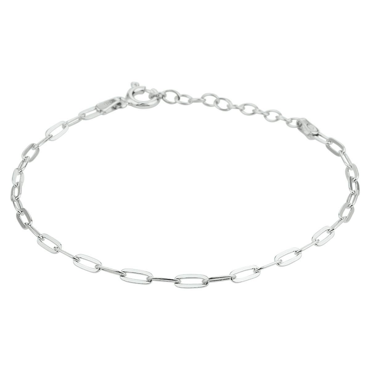 Gerhodineerd 925 zilveren armbanden met een paperclip platte buis schakel van 2.4mm. De armband heeft een draaglengte van 16cm en een extensie van 3cm.