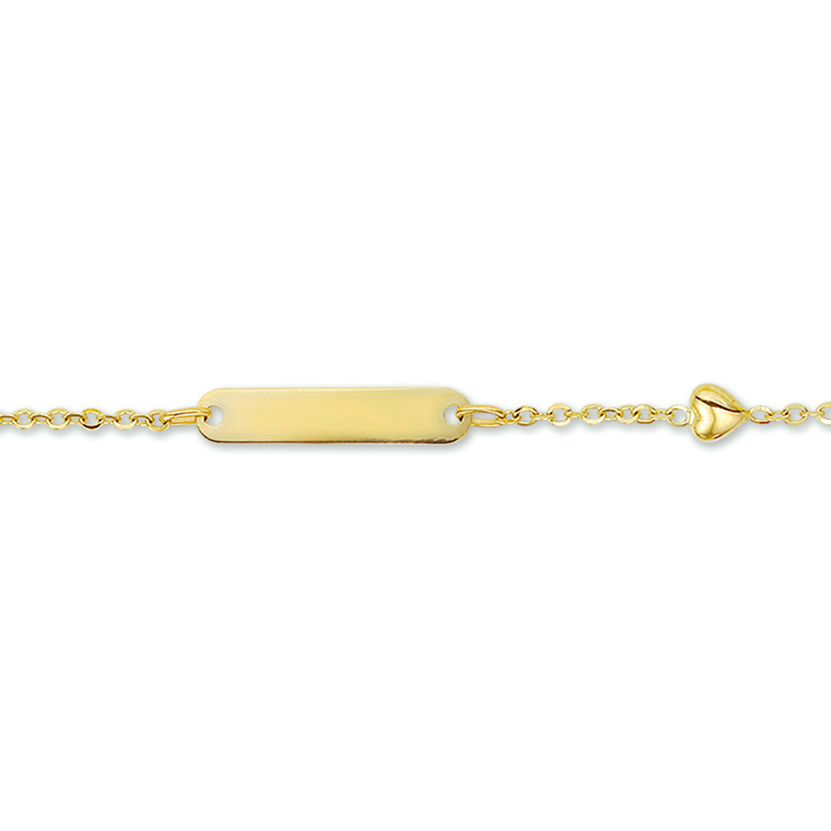 De Graveerarmband hart plaat (modelnummer 4018453) is een stijlvolle gouden armband van 13 cm met een Anker-kettingtype. Goudkleurig en glanzend, heeft het een gravureplaat van 4 mm hoog en 20 mm breed. Draag deze prachtige geelgouden armband om uw pols voor een elegante en verfijnde look. Perfect voor dagelijks gebruik en speciale gelegenheden.