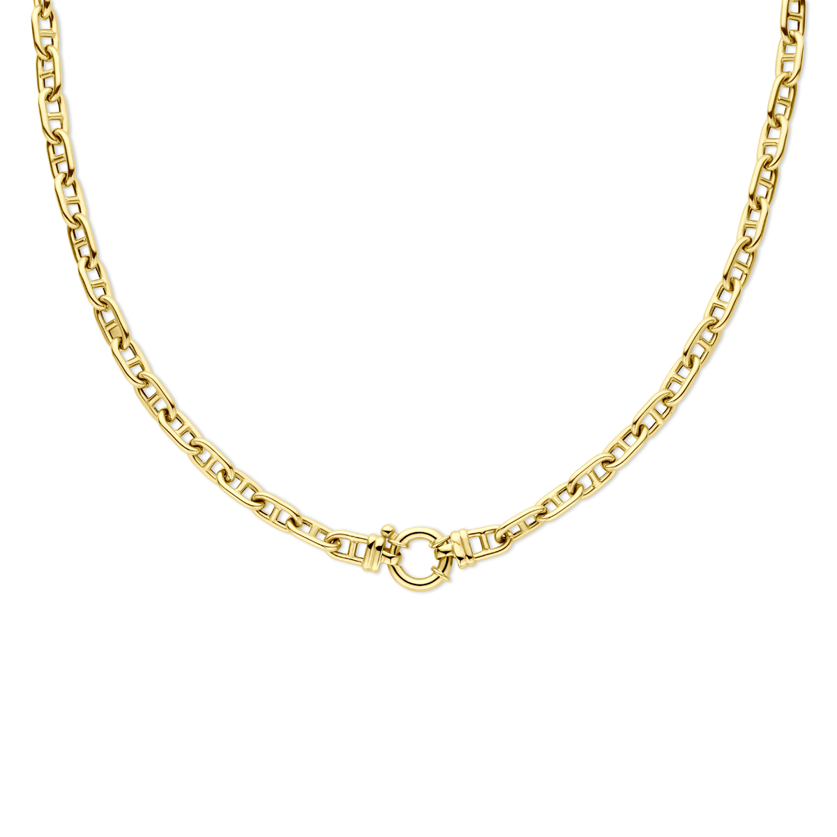 14k Geelgouden collier uitgevoerd met een veerslot. Het collier heeft een draaglengte van 45cm. De schakelbreedte is 5.8mm.
