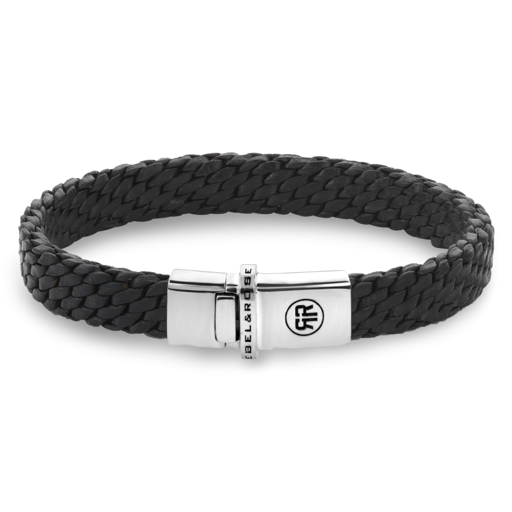 lederen Rebel en Rose armband, Woven Black L