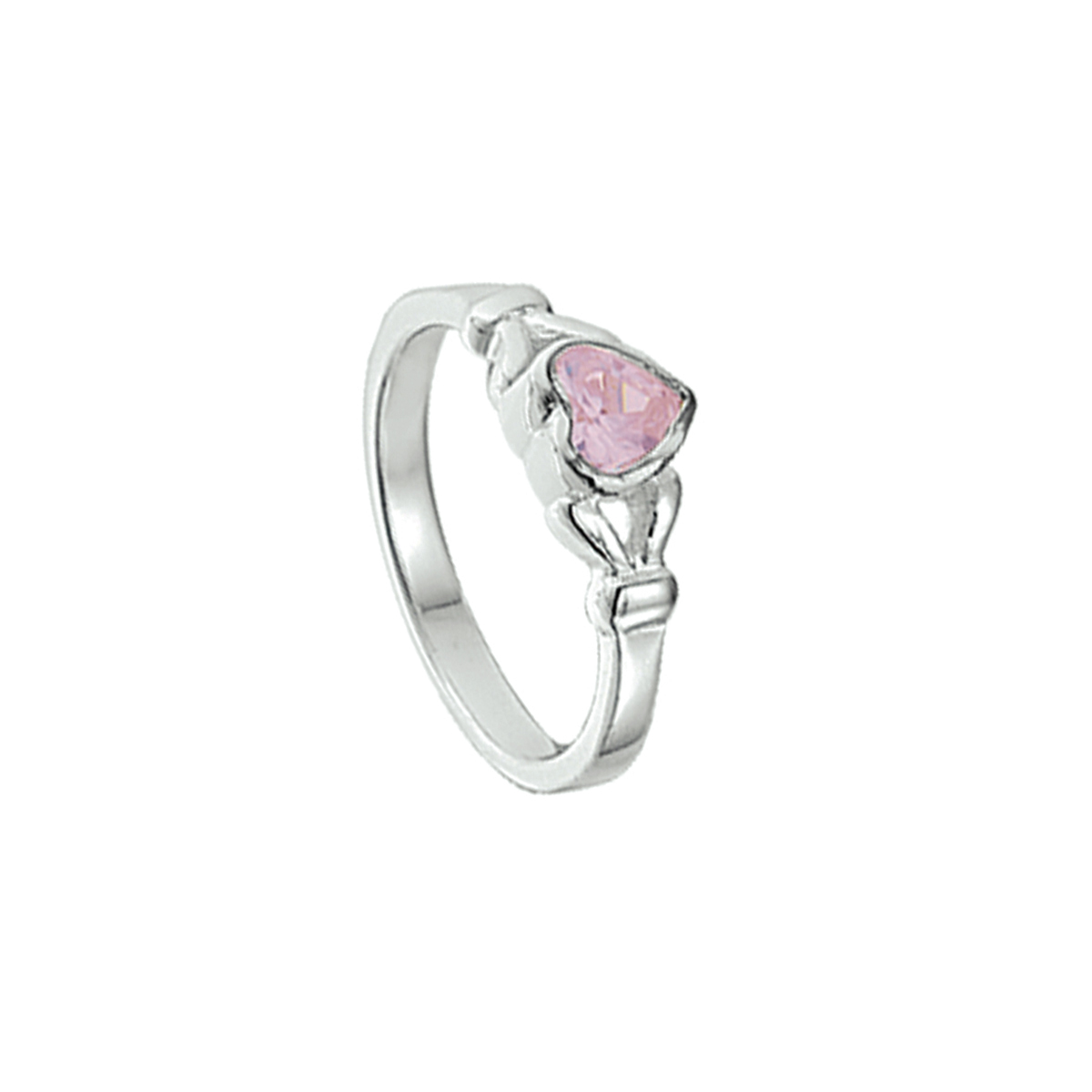 zilveren kinderring, roze zirconia hart mt13.5