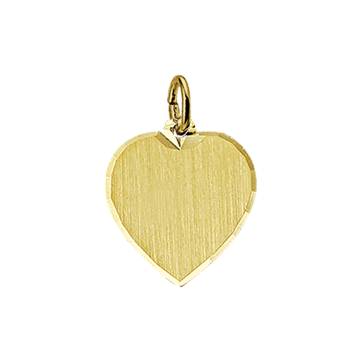 Geelgouden graveerhanger met een gediamanteerde afwerking. 
Breedte: 17 mm
Hoogte: 18 mm
