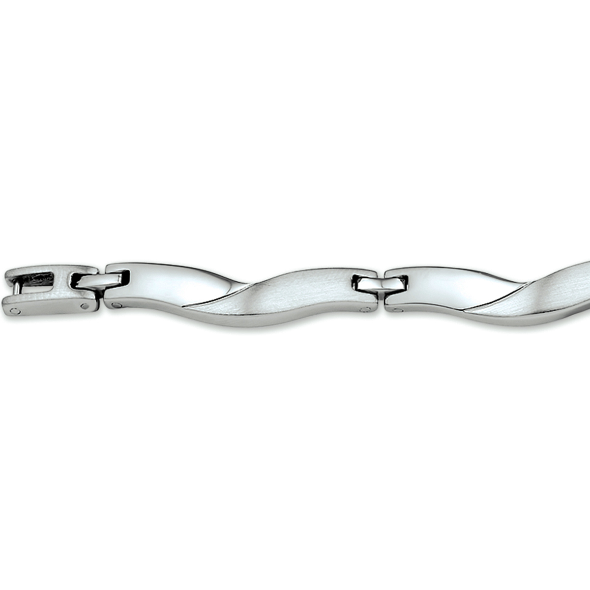 Beschrijving: Stalen armband met een poli/matte afwerking. 
Verpakt per: 1
Doelgroep: dames
Breedte: 7 mm
Kortste lengte: 19 mm
Langste lengte: 21 mm
