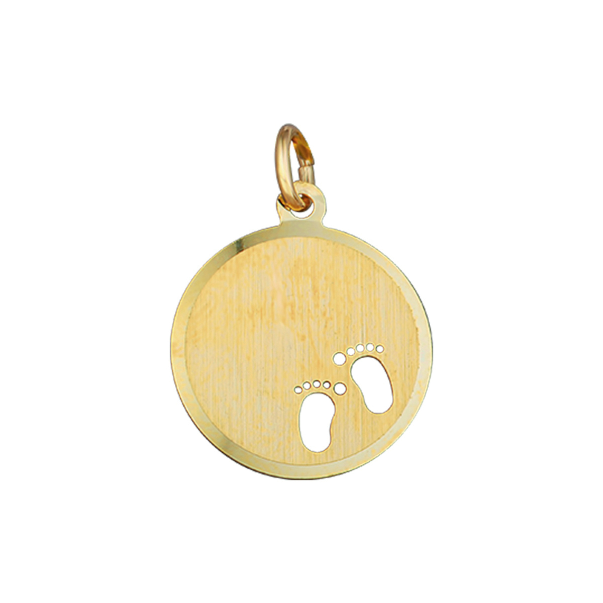 Beschrijving: Geelgouden graveerhanger met gestanste voetjes. 
Verpakt per: 1
Doelgroep: unisex
Breedte: 16 mm