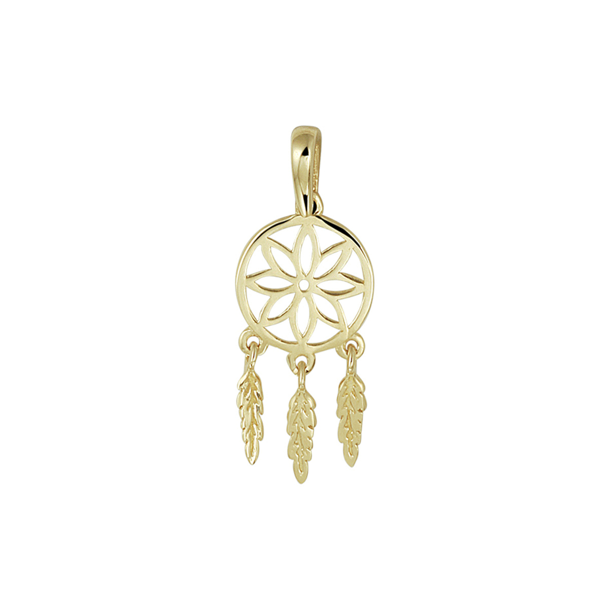 Trendy geelgouden hanger in de vorm van een droomvanger met een totale hoogte van 23mm uitgevoerd met een stevig hangoog. De dreamcatcher heeft een symbolische betekenis en is goed te combineren met een bijpassend collier uit onze collectie. Tip: Leuk om kado te geven!
Hoogte: 23 mm