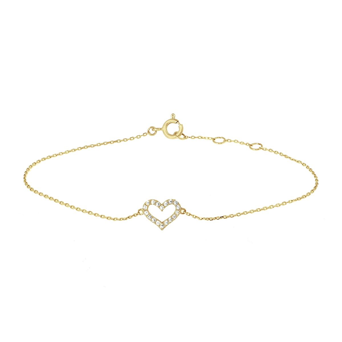 Armband hart met zirkonia lengte is 16.5, 17.5 en 18.5 cm. De schakelbreedte is 0.8mm.