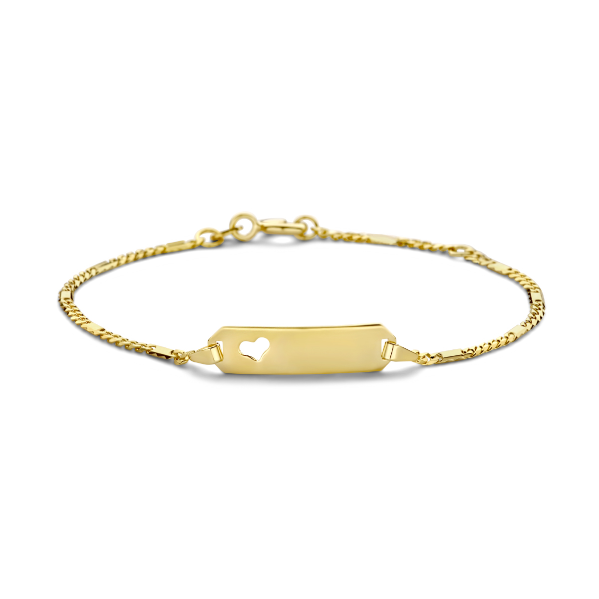 Geelgouden graveerarmband in 14 kt met een schakelbreedte van 1.8mm.