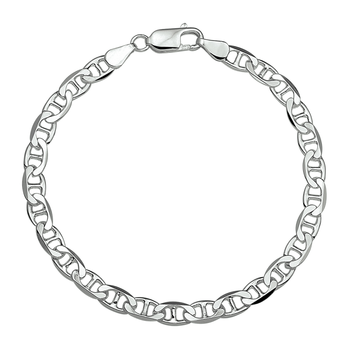 Zilveren armband met anker schakel.

Gender: heren
Breedte: 5.5 mm
Langste lengte: 20 mm