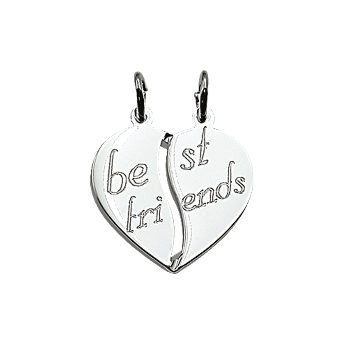 Beschrijving: Zilveren breekhart met de tekst best friends. 
Doelgroep: unisex
Breedte: 17 mm
Hoogte: 16 mm