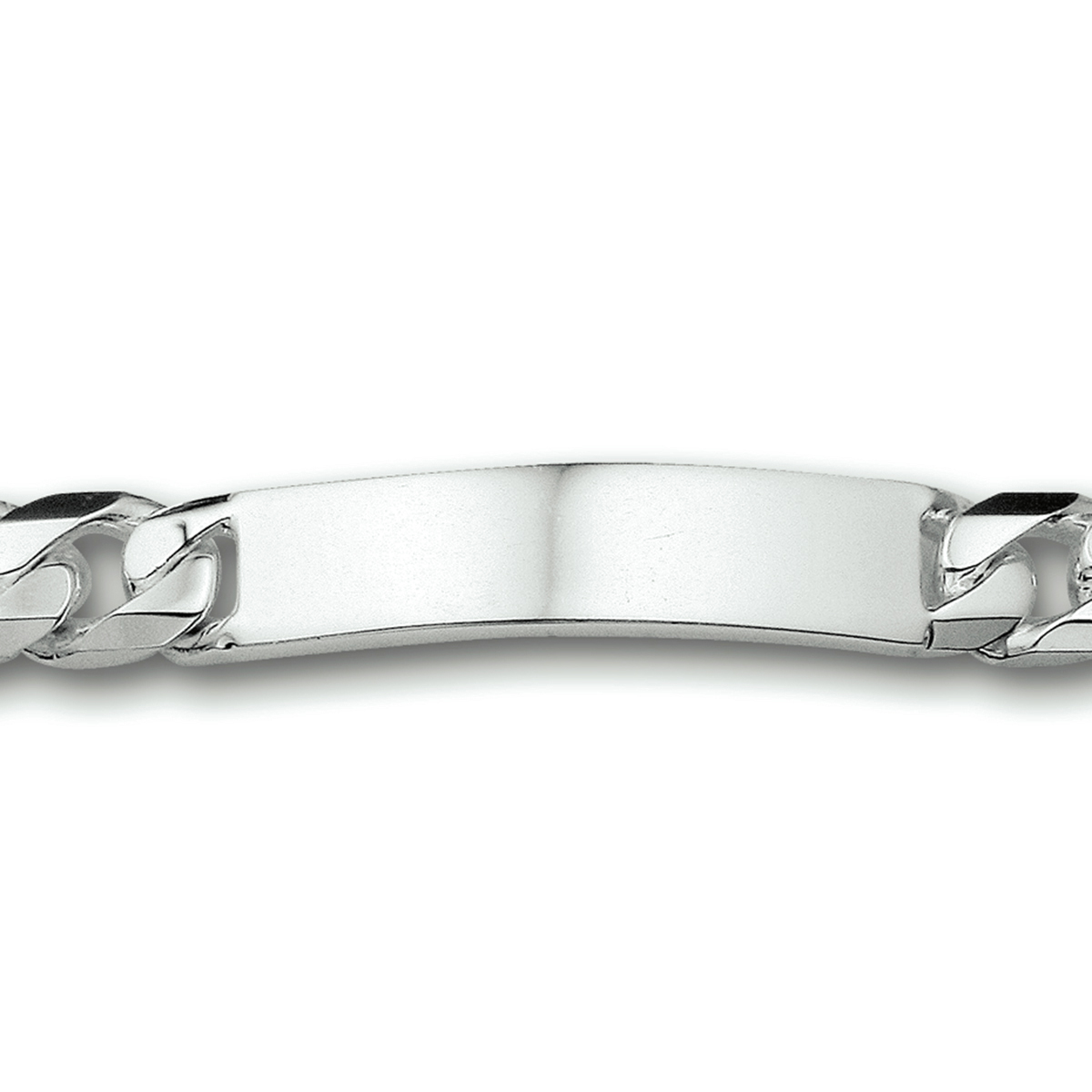 Beschrijving: Zilveren graveerarmband. De lengte bedraagt 21cm en de breedte van de graveerplaat bedraagt 10.9mm. 
Uniekenummer serie: 26999
Verpakt per: 1
Doelgroep: heren
Breedte: 11 mm
Langste lengte: 21 mm
