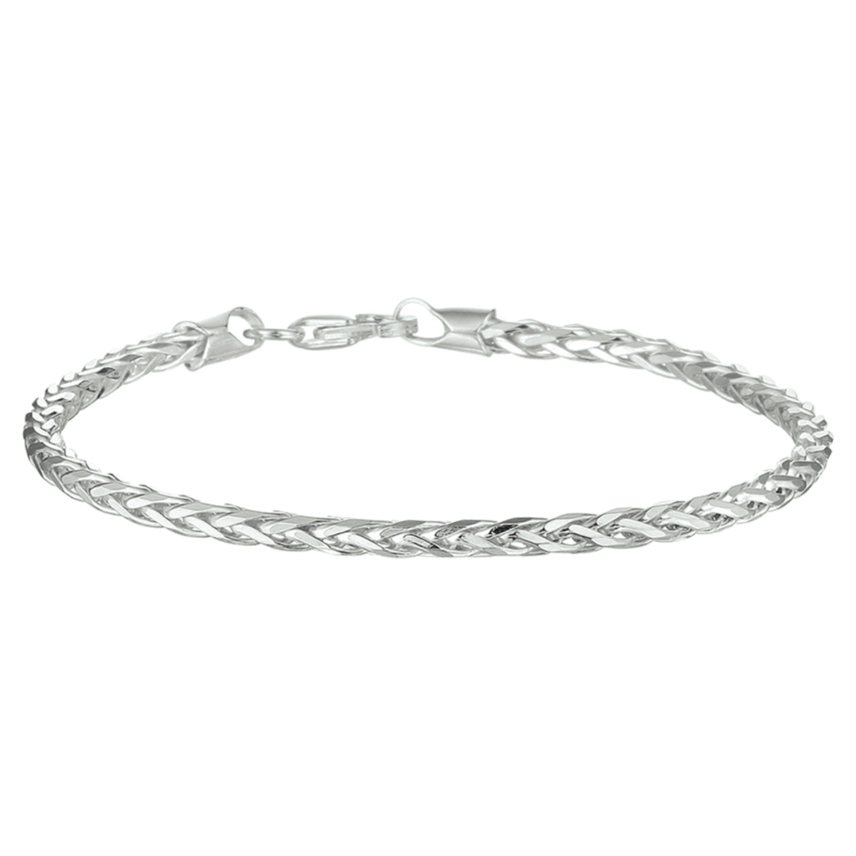 Zilveren lengte artikel met vossestaart schakel. De schakelbreedte is 3.0mm.
