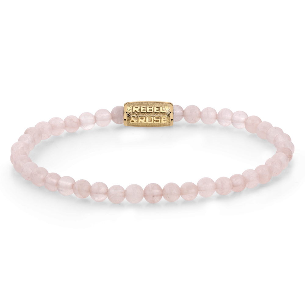 Edelstenen bead armband, handgemaakt van 4mm Rozenkwarts stenen met een 18 karaat goud ion-plated sluiting. Het Rebel & Rose sieraad is makkelijk te combineren met onze andere kralenarmbanden.
Maat XS: 15 cm
Referentie: RR-40103-G-XS