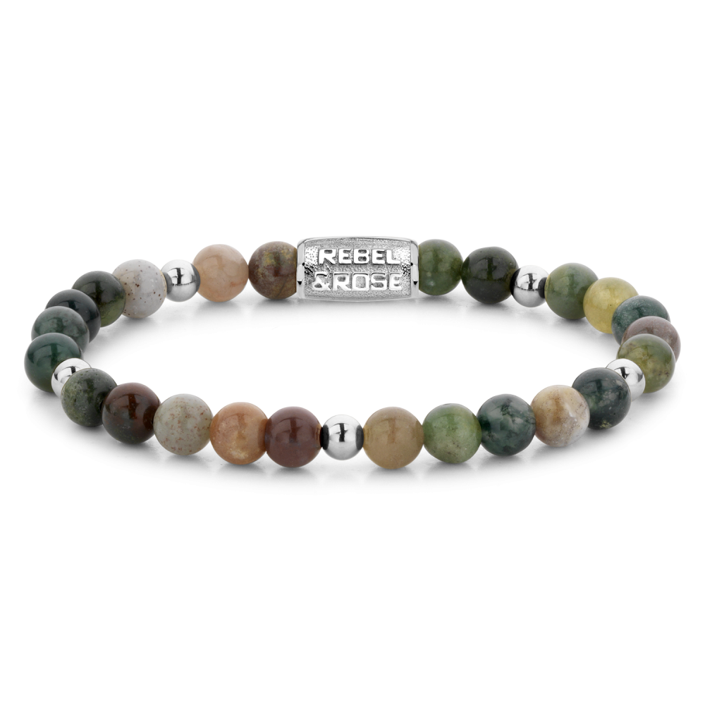 Armband van het merk Rebel & Rose. De armband heeft een hoogwaardige elastische stretch koord, met 6mm kralen van Agaat, Hematiet.