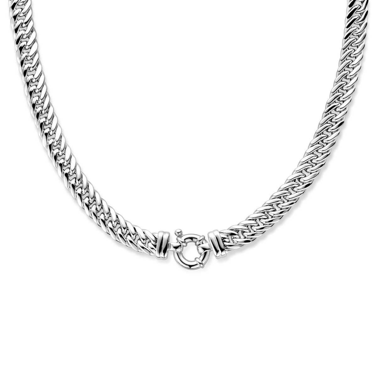 Zilveren dubbel plat gourmette collier
10 mm 45 cm met groot springslot