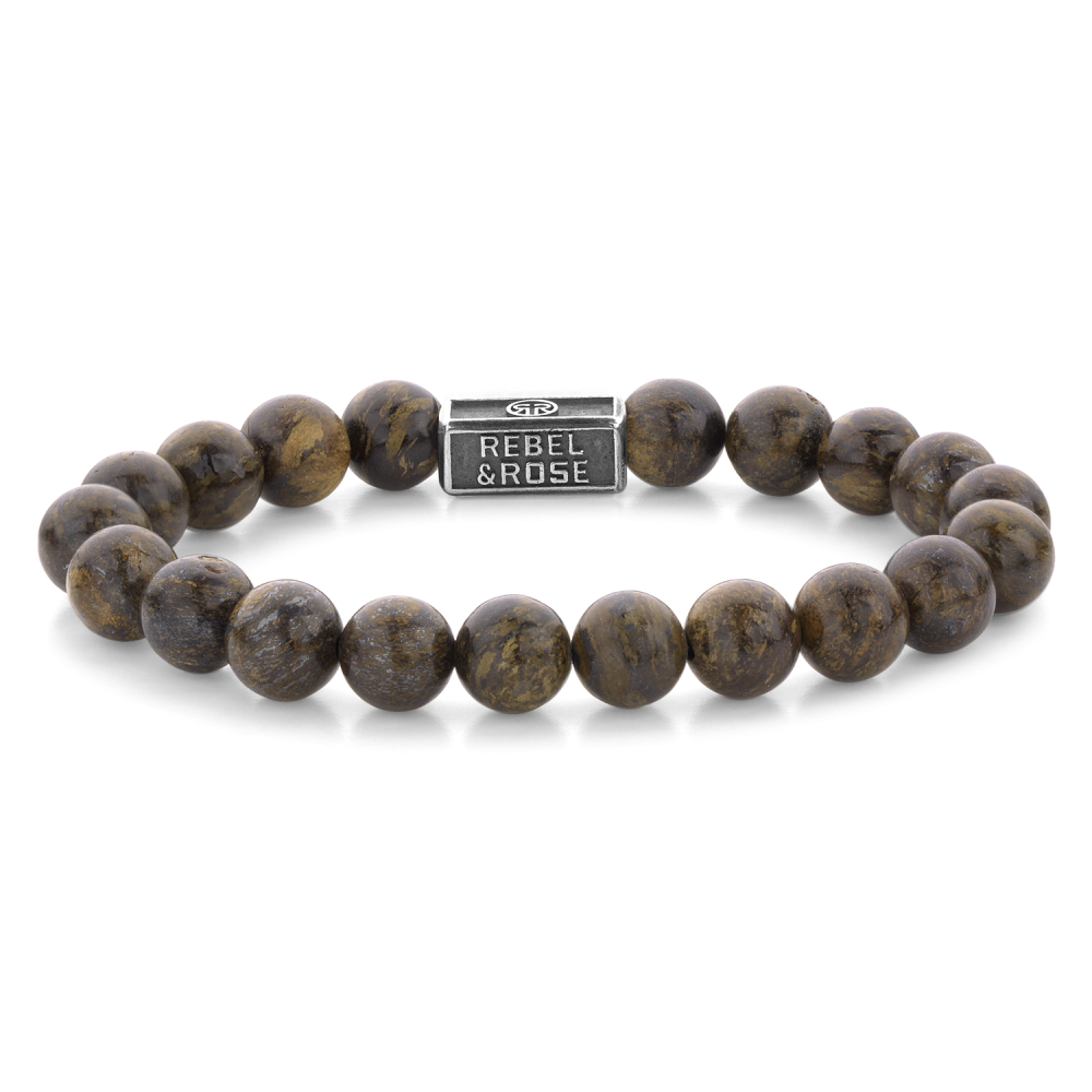 Dit is een herenarmband van het merk Rebel & Rose uit de collectie: 'Bracelets Beads'.

Specificaties:
Maat: L+ (20 cm)
Beads 8mm
Kleur(en): bruin
Materiaal Sluiting: Zilver
Zilver gewicht: 3.4
Steensoort(en): bronziet
Steenkleur: bruin
