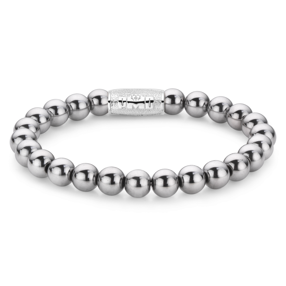 Armband van het merk Rebel & Rose. De armband heeft een hoogwaardige elastische stretch koord, met 8mm van Hematiet.