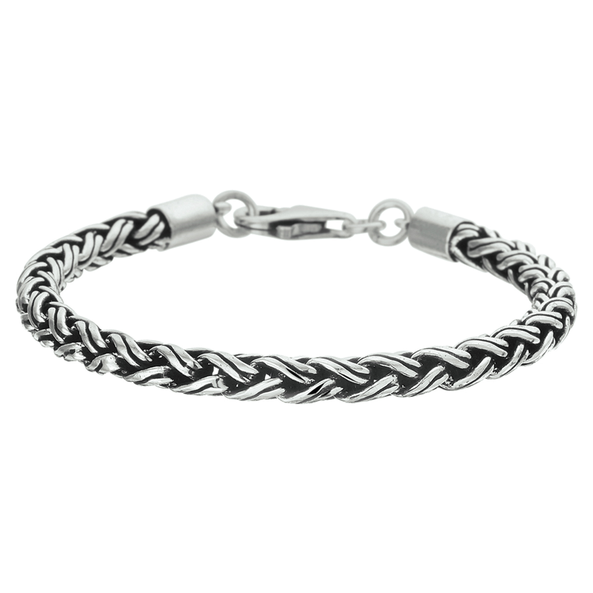 Beschrijving: Geoxideerd zilveren armband met vossestaart schakel.
Breedte: 5 mm
Langste lengte: 21 cm