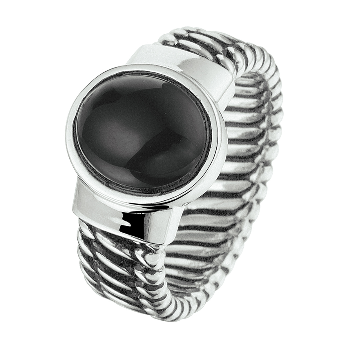 Stijlvolle zilver geoxideerde ring uitgevoerd met een schitterende onyx steen van 12x10mm. De moderne man weet dat sieraden allang niet meer alleen voor vrouwen zijn! Het donkere design geeft deze ring een casual look.