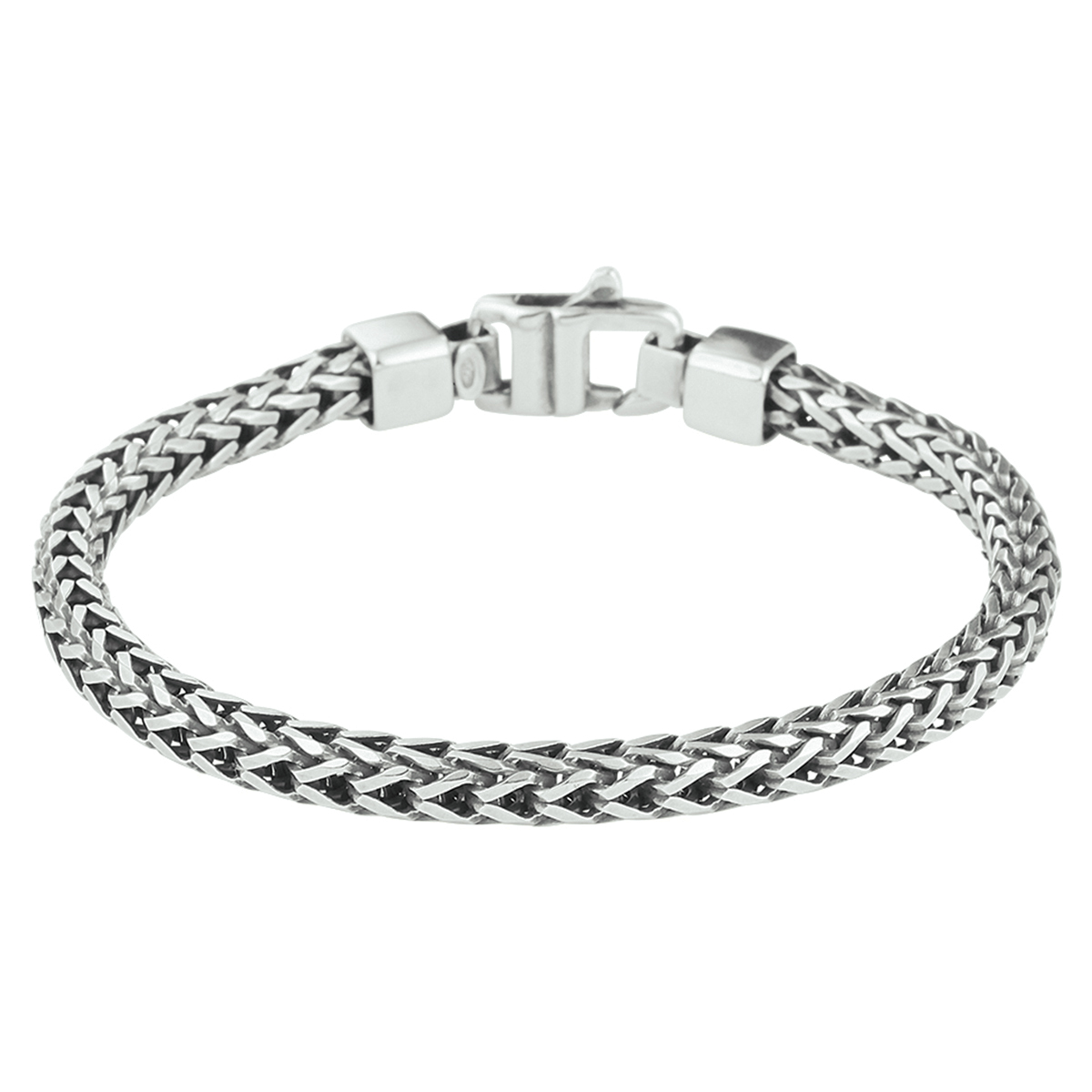 Beschrijving: Stijlvolle geoxideerd zilveren armband met een vossestaart schakel. De armband heeft een draaglengte van 19cm en een schakelbreedte van 4.5mm. Uitgevoerd met een stevige karabijn sluiting.