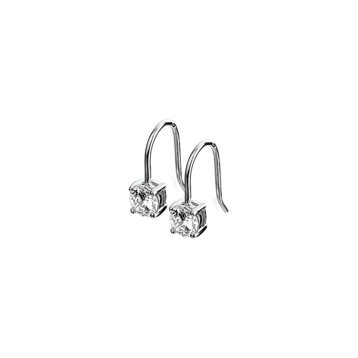 Gerhodineerd zilveren oorhangers met zirkonia. 
Doelgroep: dames
Zetting: solitaire (chatonzetting)