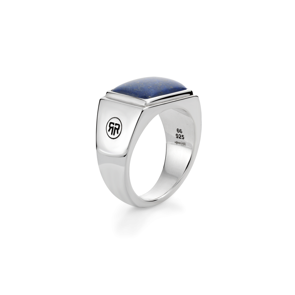Sterling 925 zilveren rechthoekige zegelring, handgemaakt en met een blauwe Lapis Lazuli edelsteen.