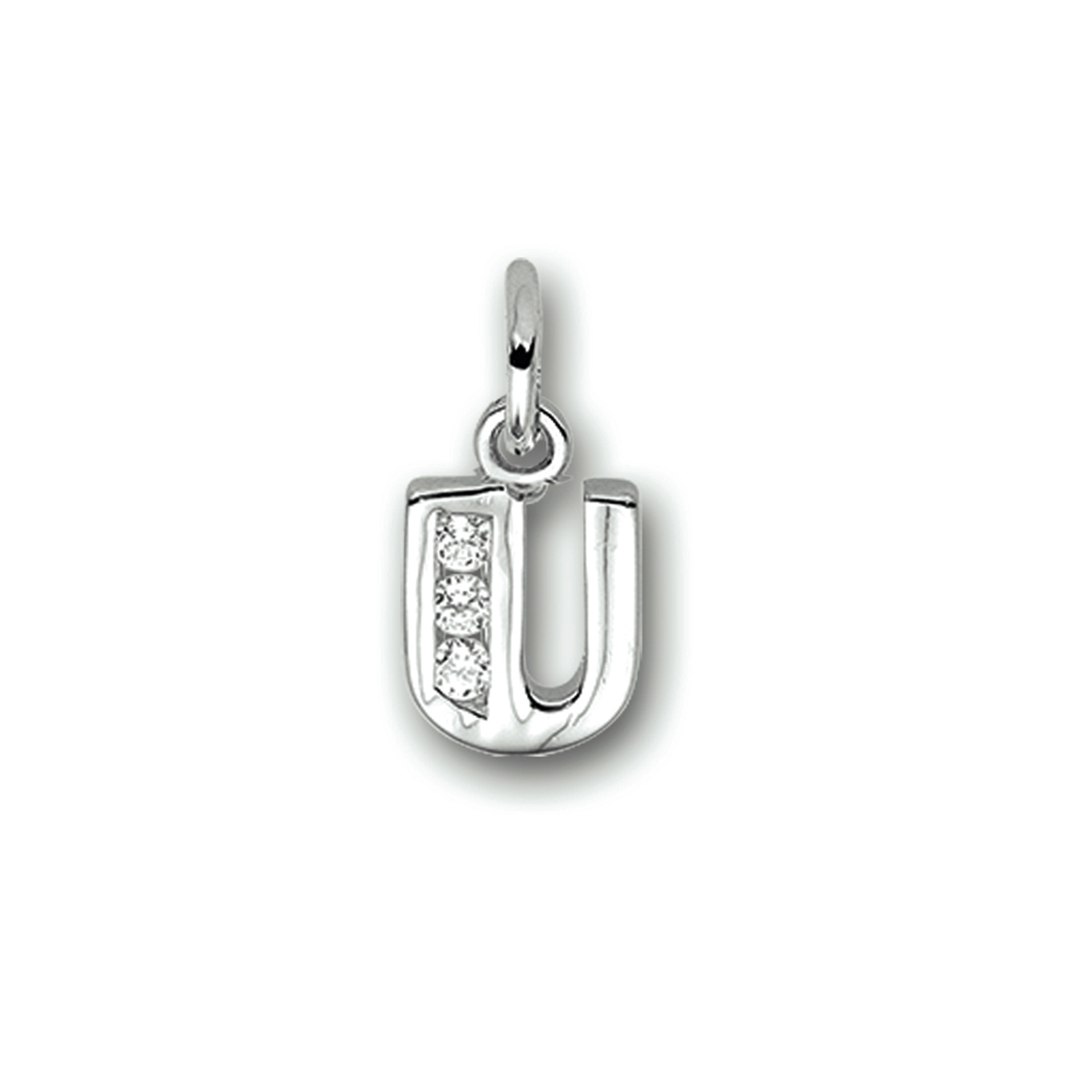 Beschrijving: Gerhodineerd zilveren hanger letter U met een hoogte van 10.5mm en een breedte van 6.5mm. Uitgevoerd met een schitterende rij van zirkonia.
Uniekenummer serie: 33598
Verpakt per: 1
Doelgroep: unisex
Zetting: alliance (rail zetting)