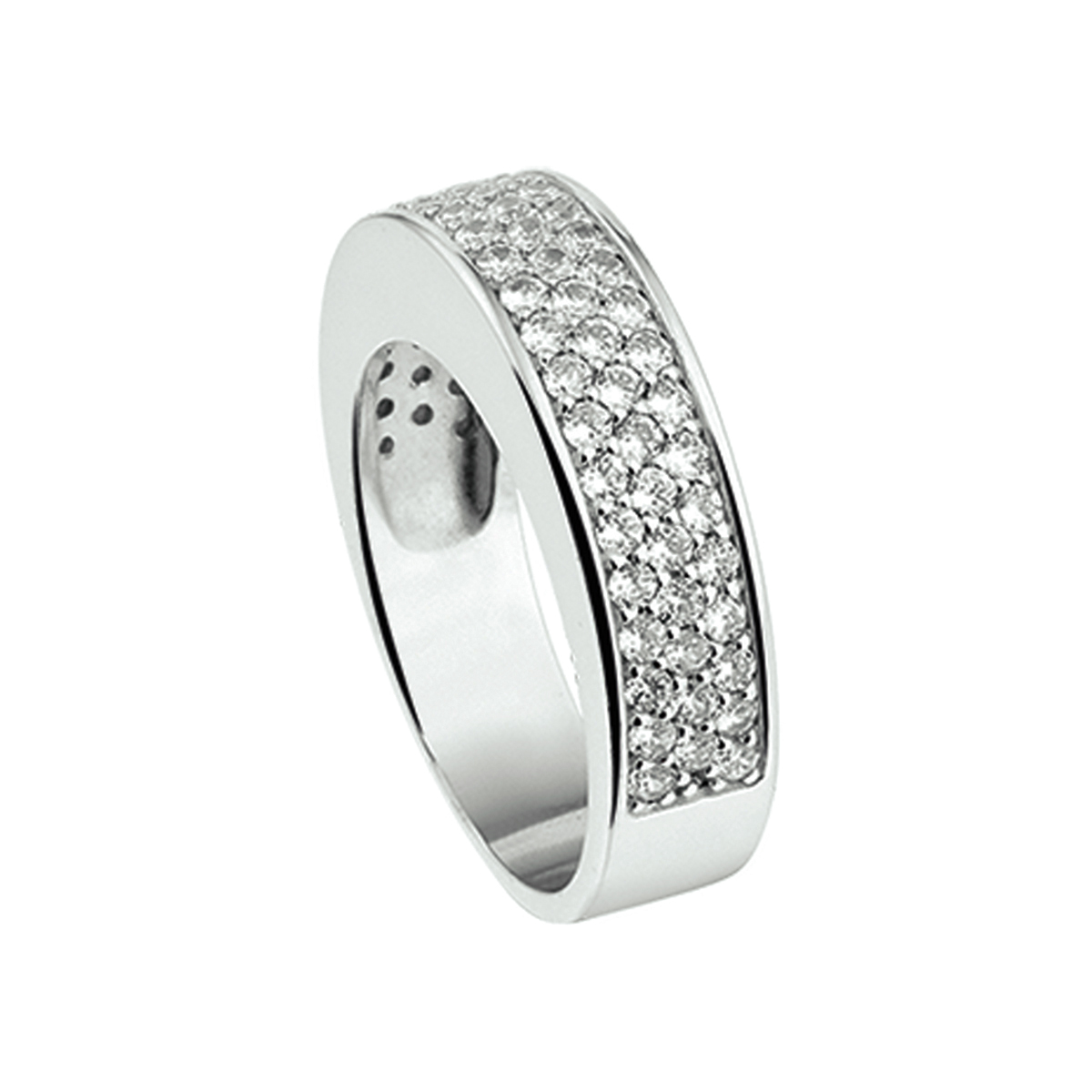 Beschrijving: Gerhodineerd zilveren ring met zirkonia. 
Uniekenummer serie: 26267
Verpakt per: 1
Doelgroep: dames
Ringmaat: 17.25 mm (54)
Breedte: 6 mm
Zetting: pave