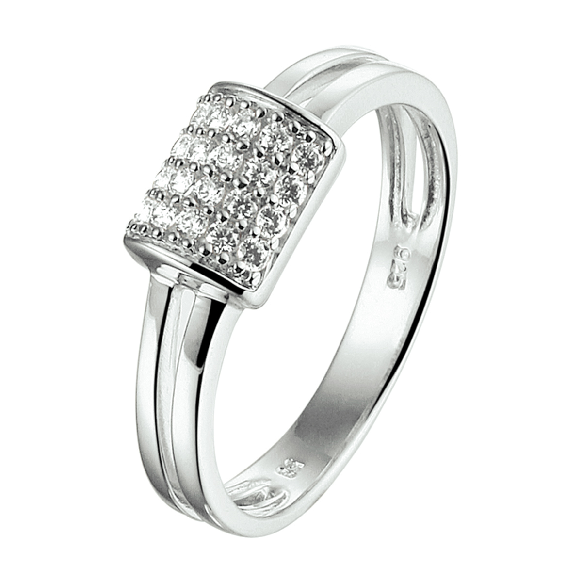 Beschrijving: Gerhodineerd zilveren ring met zirkonia en een poli afwerking. 
Uniekenummer serie: 27937
Verpakt per: 1
Doelgroep: dames
Ringmaat: 16.50 mm (52)
Breedte: 7.5 mm
Zetting: pave
