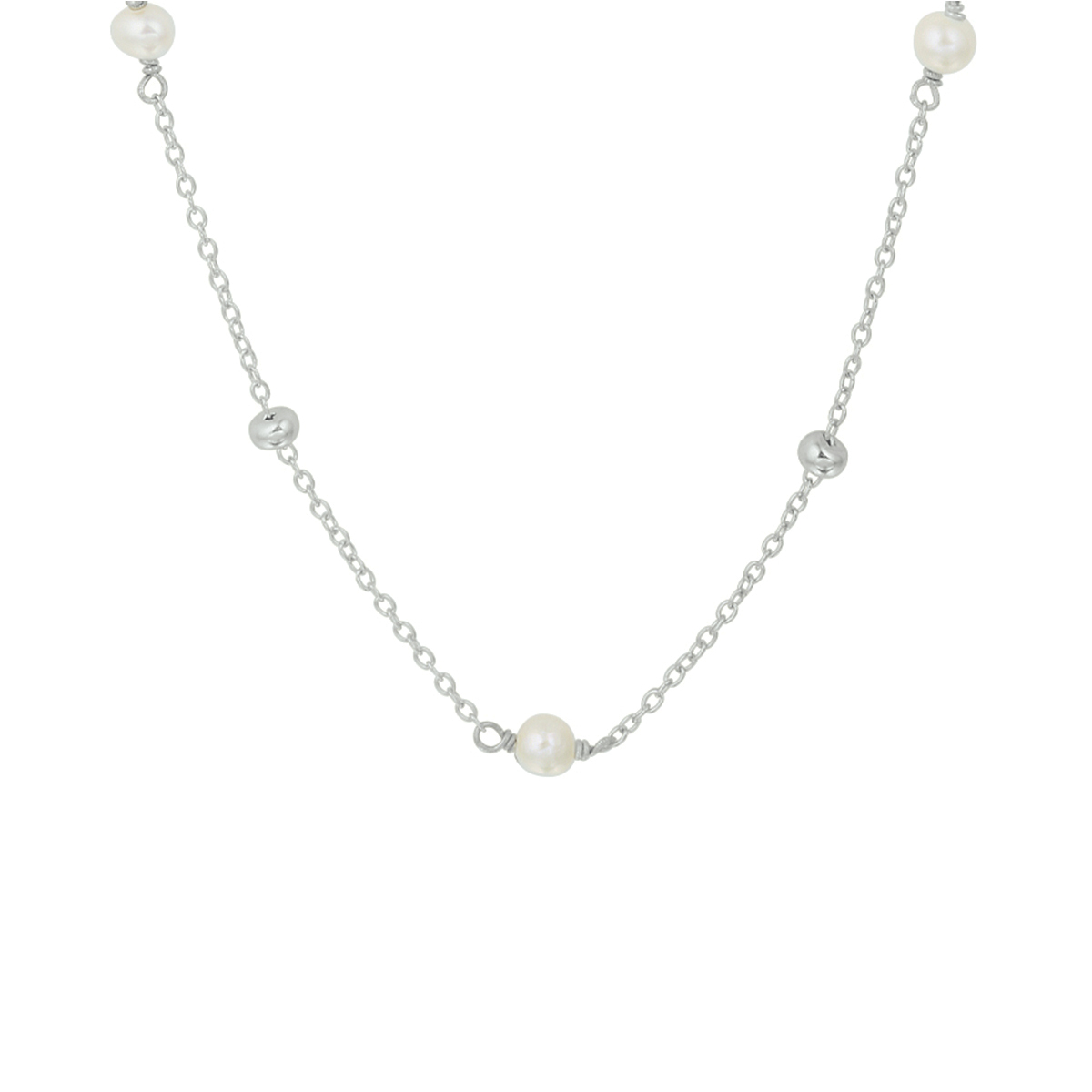 Gerhodineerd 925 zilveren collier uitgevoerd met een parel. Het collier heeft een draaglengte van 41cm met een extensie van 4cm. De parel heeft een breedte van 4.3mm.