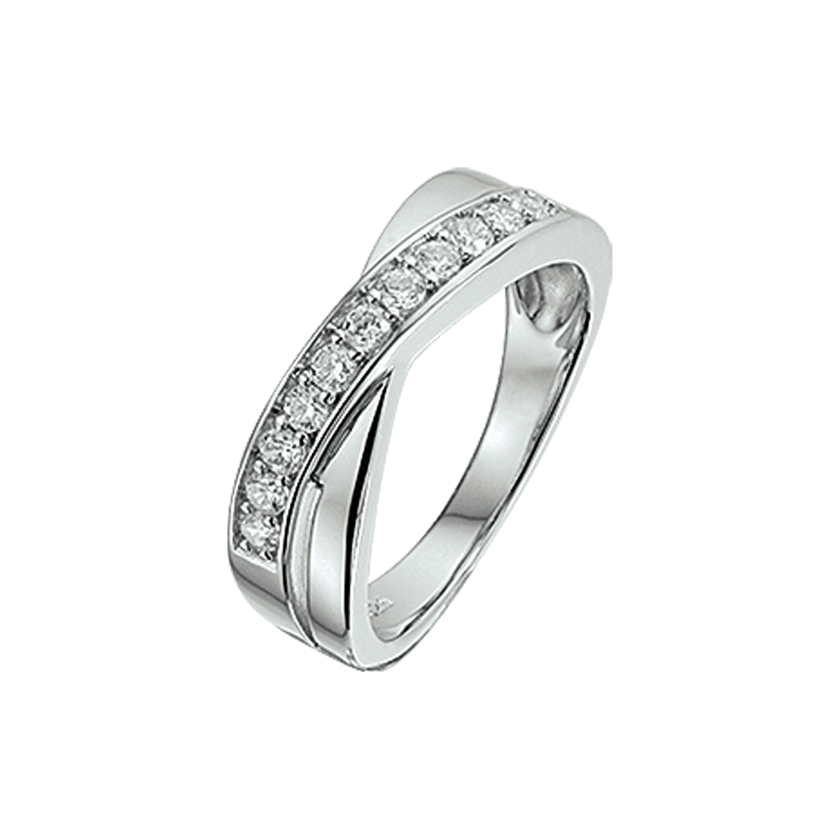 Beschrijving: Gerhodineerd zilveren ring met zirkonia. 
Uniekenummer serie: 26217
Verpakt per: 1
Doelgroep: dames
Ringmaat: 16.50 mm (52)
Breedte: 6.5 mm
Zetting: entourage (rijzetting)