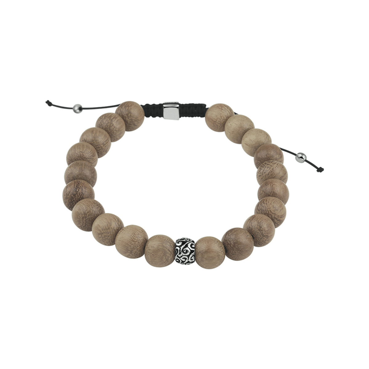 Stoere armband uitgevoerd met lichtbruin hout en 925 zilveren elementen. De armband heeft een breedte van 8mm en een draaglengte van 19 tot 26cm.