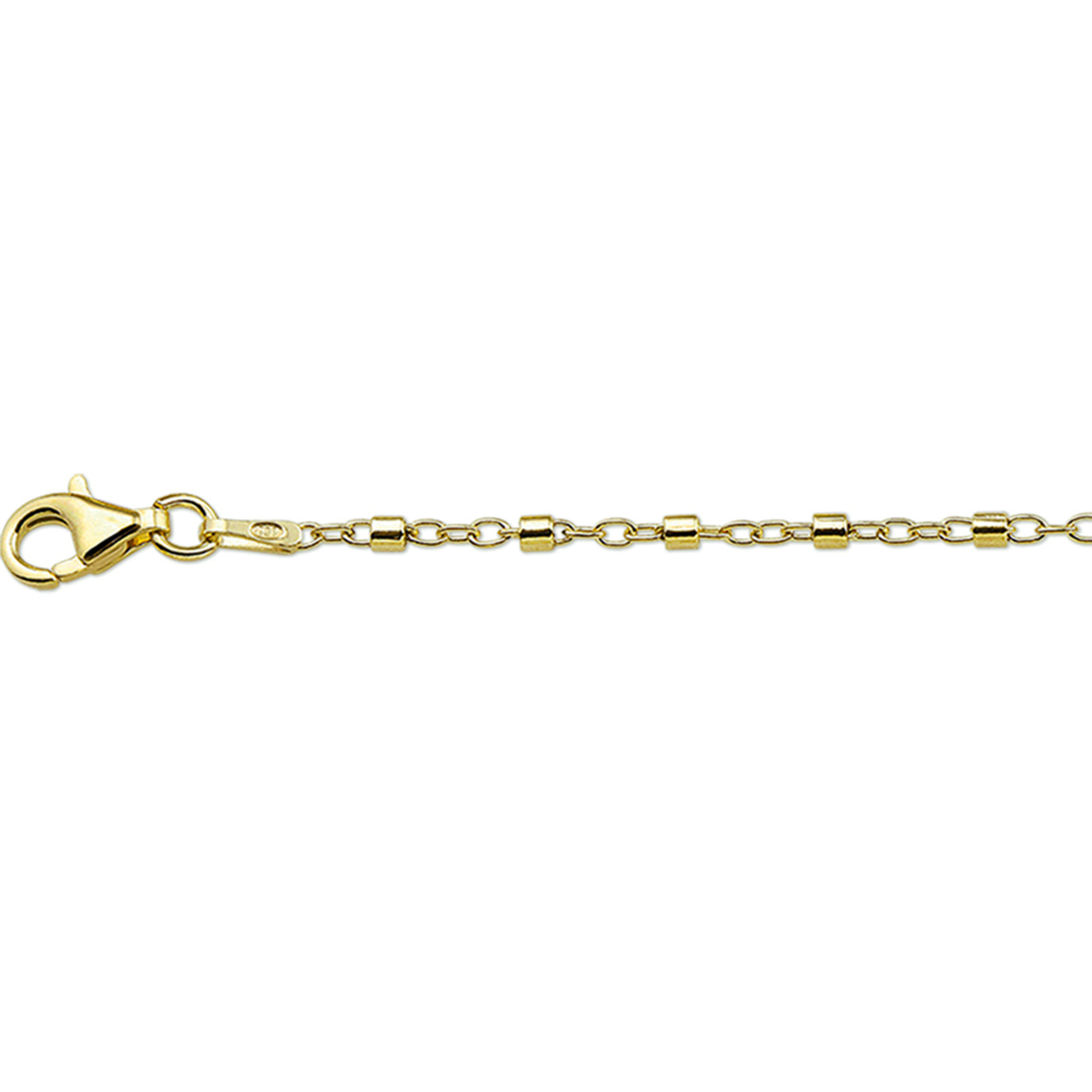 Beschrijving: Gerhodineerd zilveren enkelbandje met buisjes en een geelgouden plating. De lengte bedraagt 24cm met 2cm extensie. 
Doelgroep: dames
Breedte: 1.9 mm
Kortste lengte: 24 cm
Langste lengte: 26 cm
