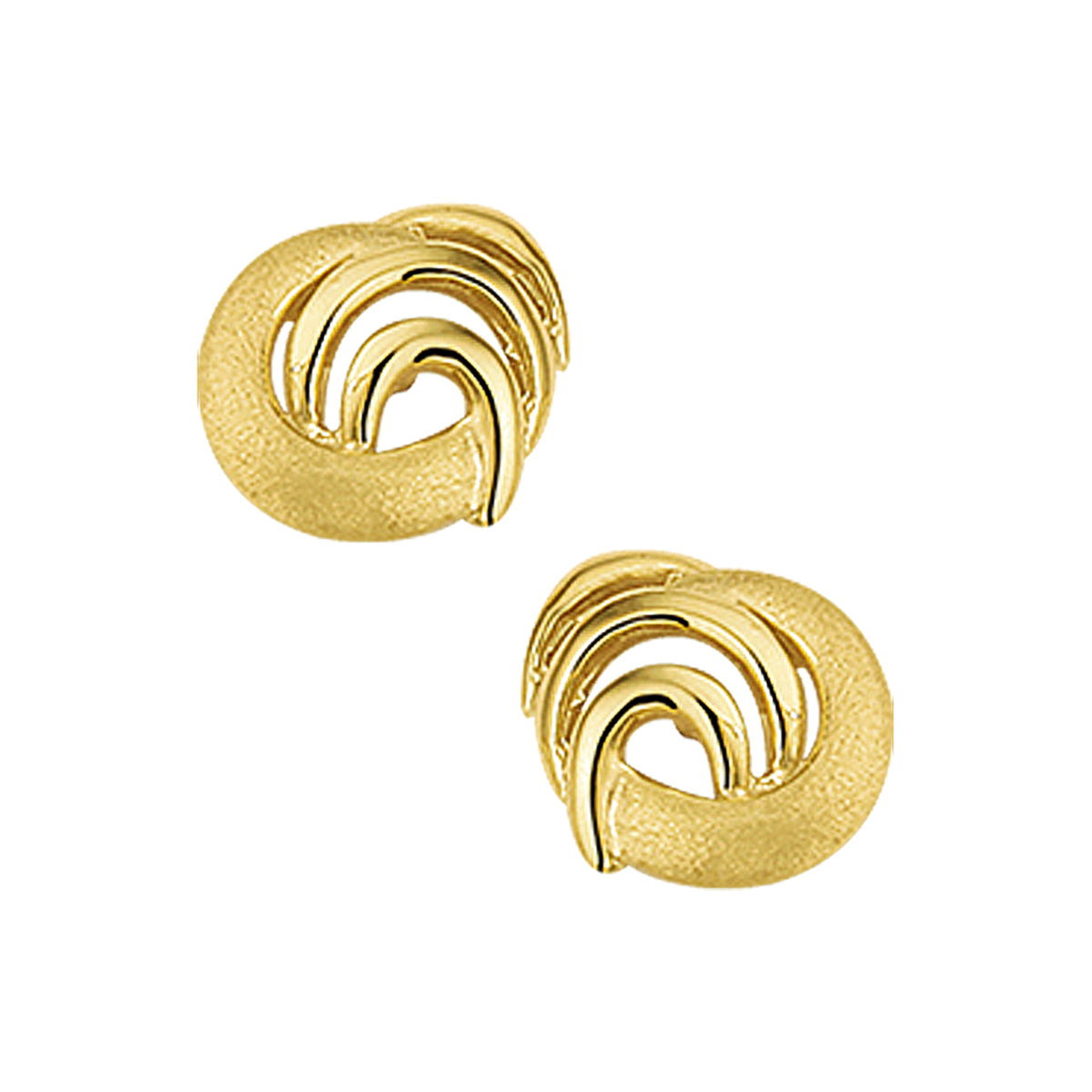 Geelgouden oorknoppen met een poli/matte afwerking. 
Breedte: 7.5 mm
Hoogte: 8.5 mm