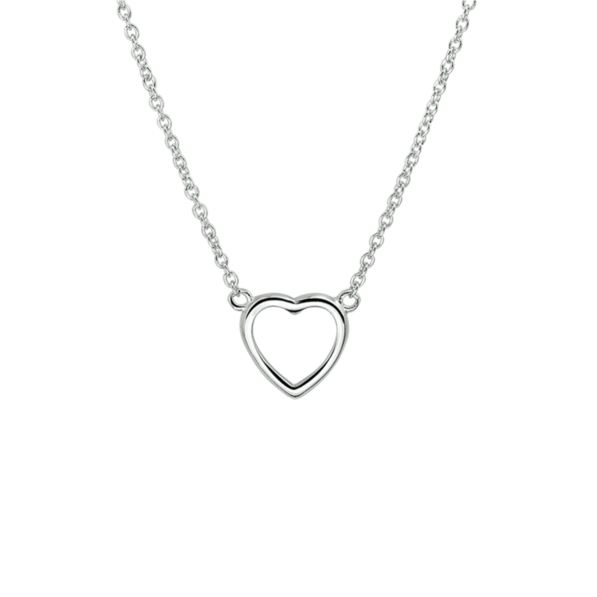 Beschrijving: Gerhodineerd zilveren collier met een open hart. De lengte van  het collier bedraagt 41cm met 4cm extensie. De schakelbreedte bedraagt 1.3mm.
Verpakt per: 1
Doelgroep: dames
Breedte: 9.5 mm
Kortste lengte: 41 mm
Langste lengte: 45 mm
Hoogte: 9.5 mm