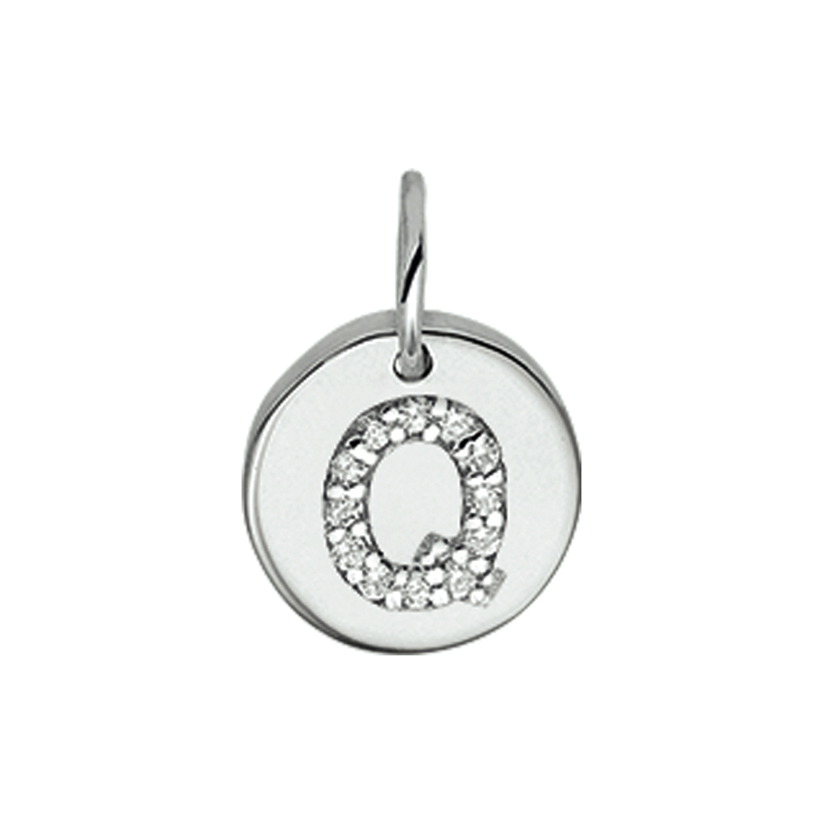Beschrijving: Gerhodineerd zilveren bedel met de letter Q en zirkonia. 
Uniekenummer serie: 35761
Verpakt per: 1
Doelgroep: unisex
Breedte: 9.5 mm
Zetting: entourage (rijzetting)