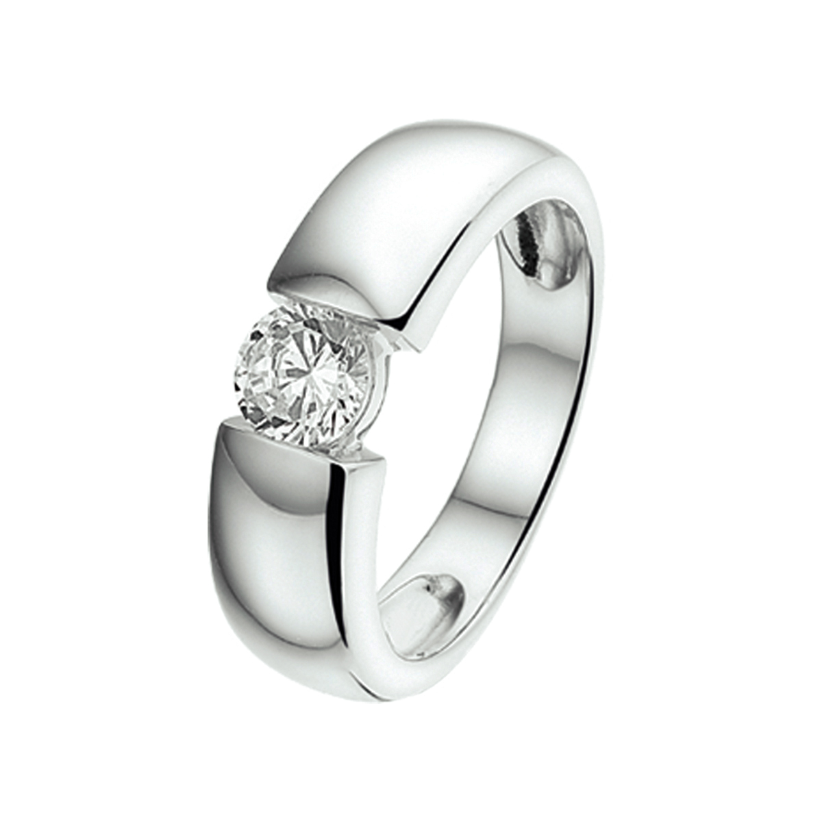 Gerhodineerd zilveren ring met zirkonia. Deze ring is onderdeel van een set.